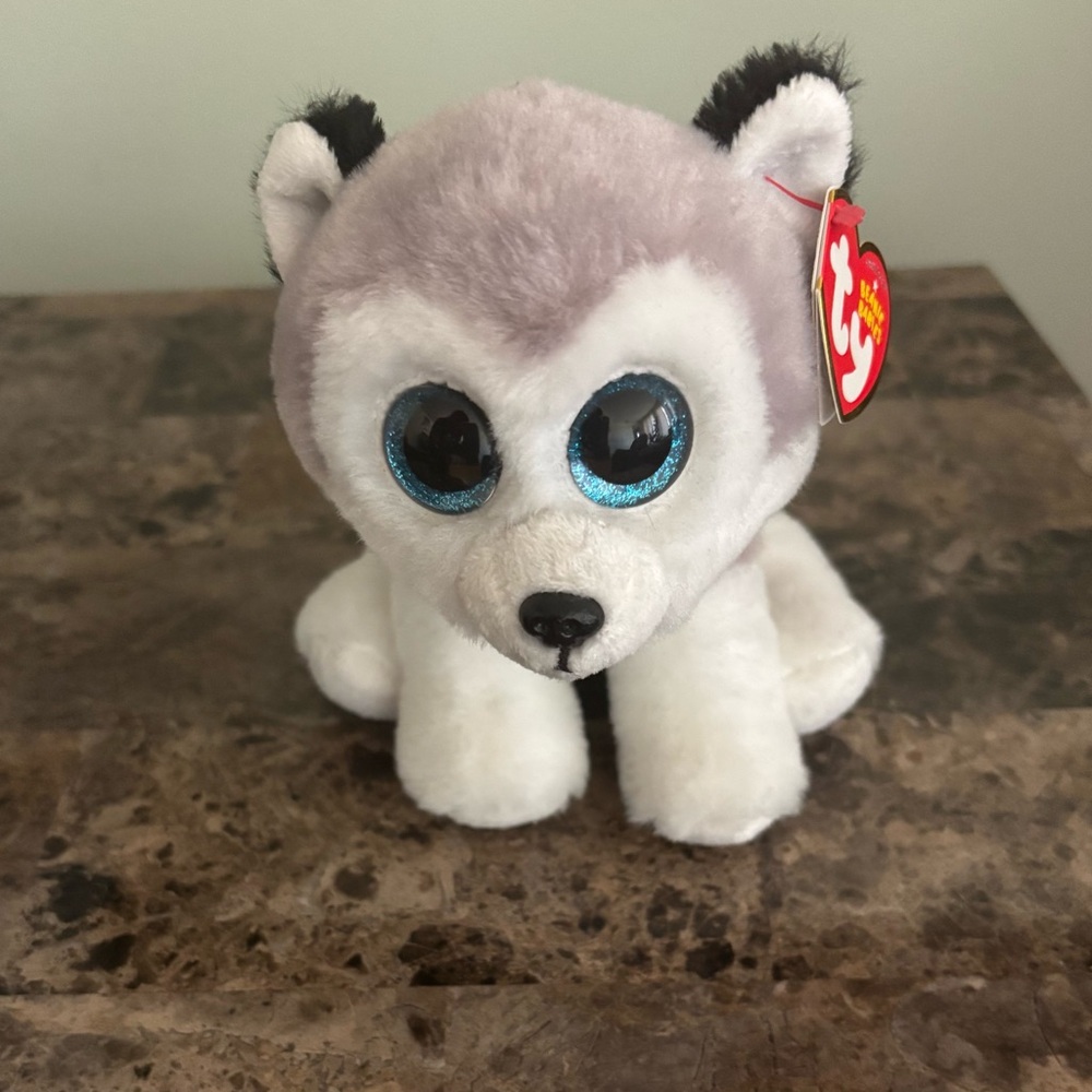 Ty Beanie Babies BUFF Husky Dog 6” Gray White Plush 2017 Stuffed Toy New
